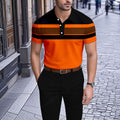 Men's Casual Orange And Black Stripes Printed Short-Sleeve Polo Shirt
