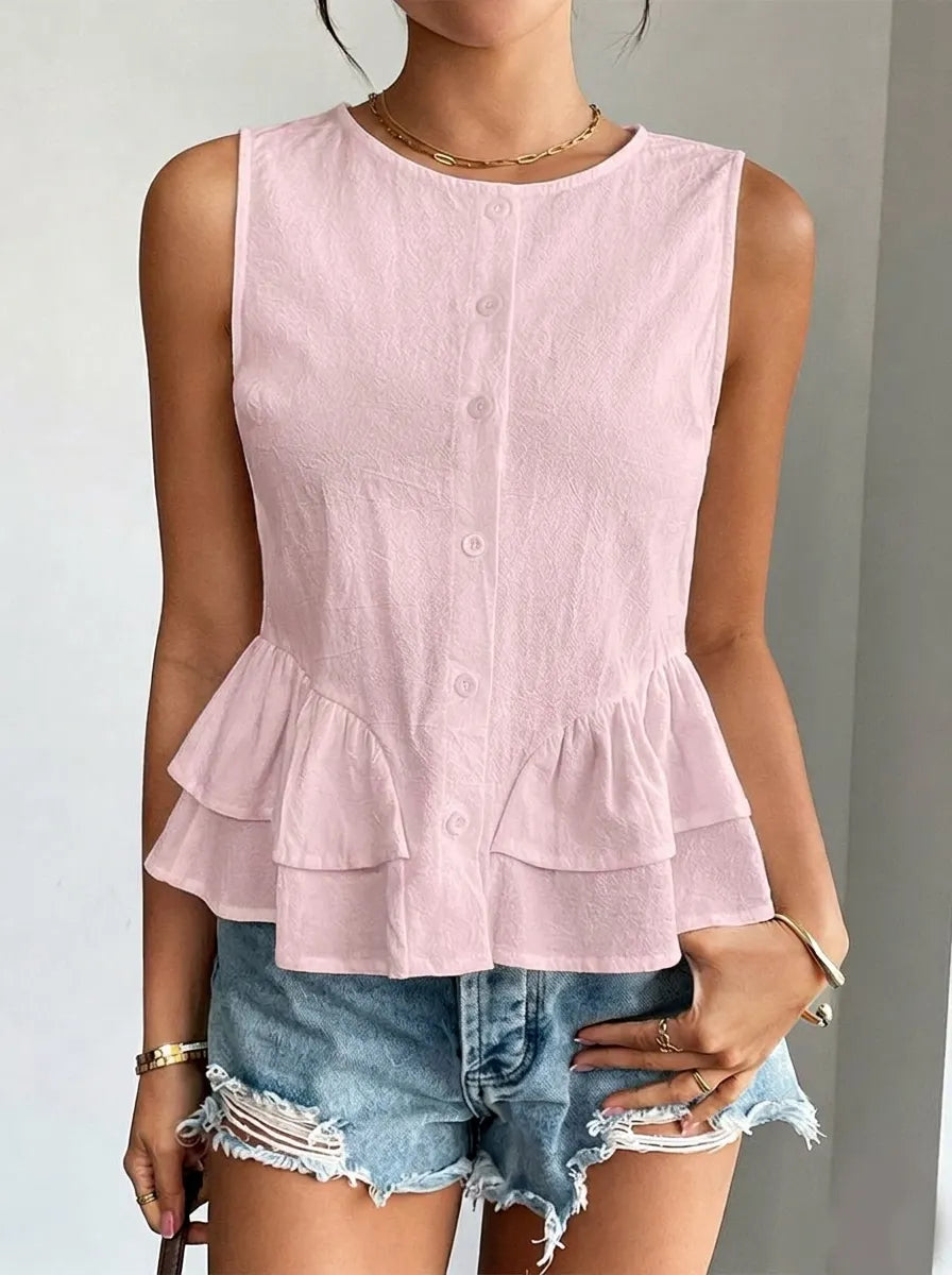 CLEARANCE🔥 Women's Casual Sleeveless Ruffled Hem Shirt