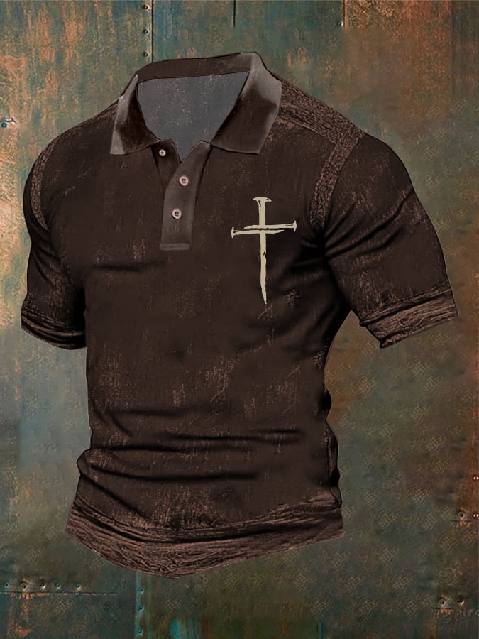 Men's Casual Retro Contrast Color Faith Polo