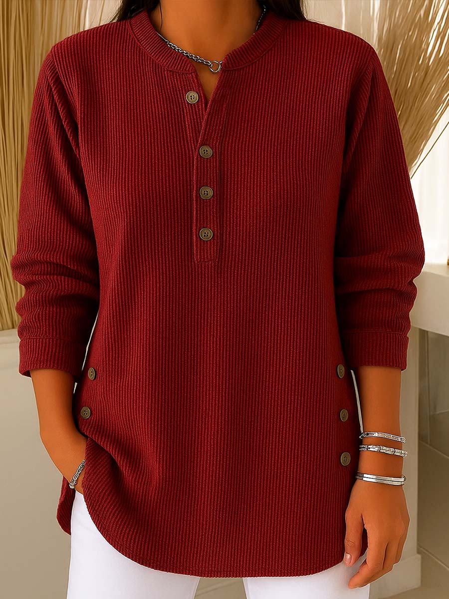 CLEARANCE SALE🔥 Women's Ribbed Button-Detail Henley Top