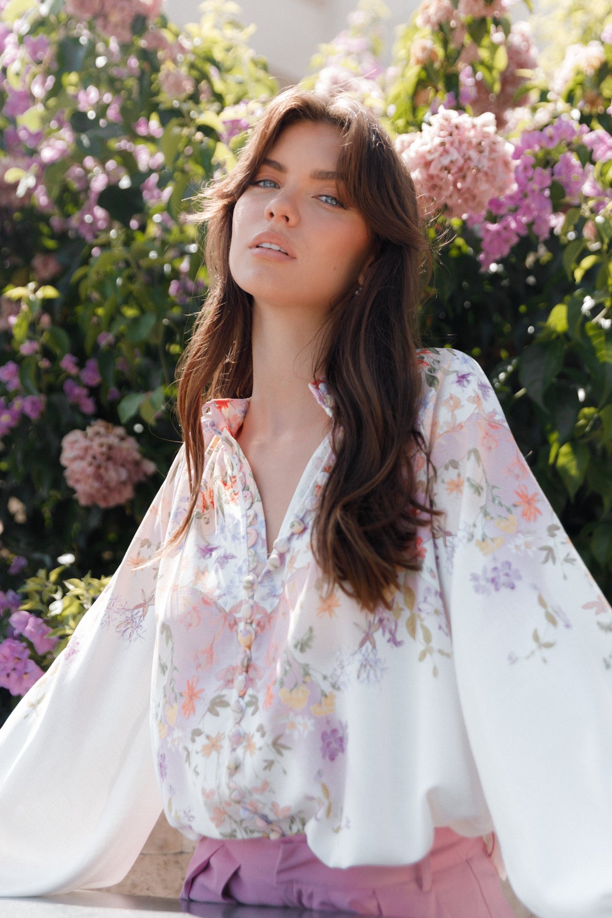 New Arrivals 💙 Romantic Loose Fit Floral Shirt With Puff Sleeves