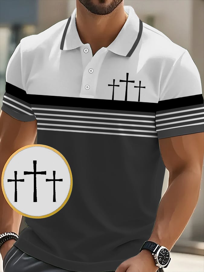 Men's Retro Faith  Casual Printed Polo Shirt