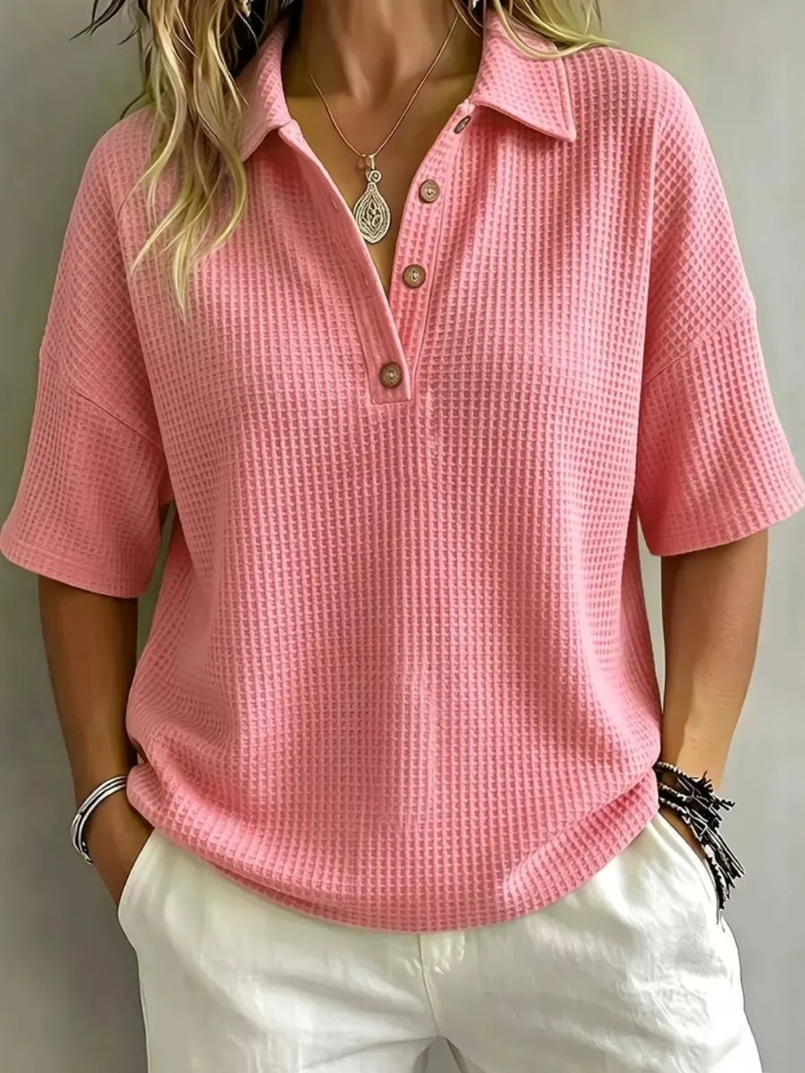 CLEARANCE SALE🔥 Women's Button-Up Waffle Short Sleeve Shirt