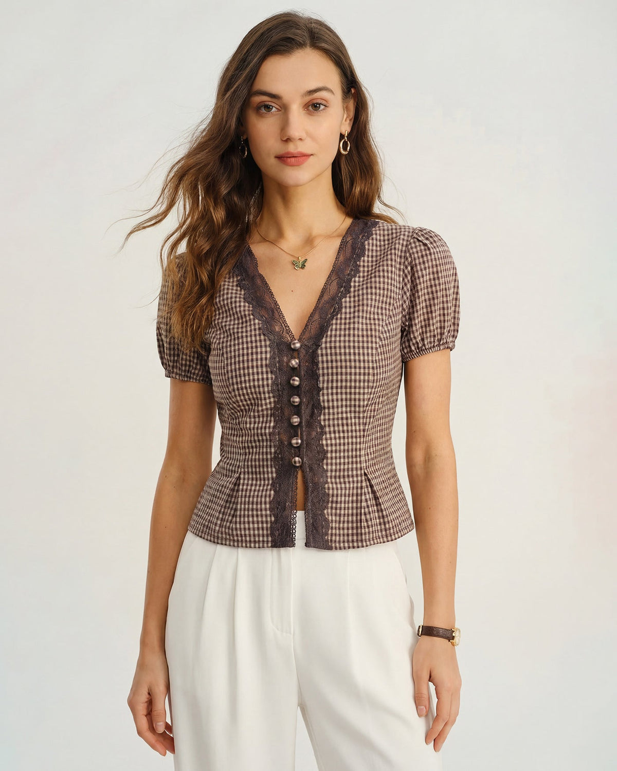 Summer Style🌸Jacquard Lace Button Blouse