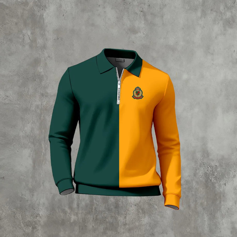 Men's Casual Color Matching Printed Long Sleeves Polo Shirts