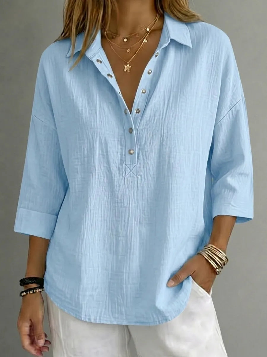 CLEARACNE SALE🔥 Women's Casual Linen Blend Henley 3/4 Sleeve Shirt