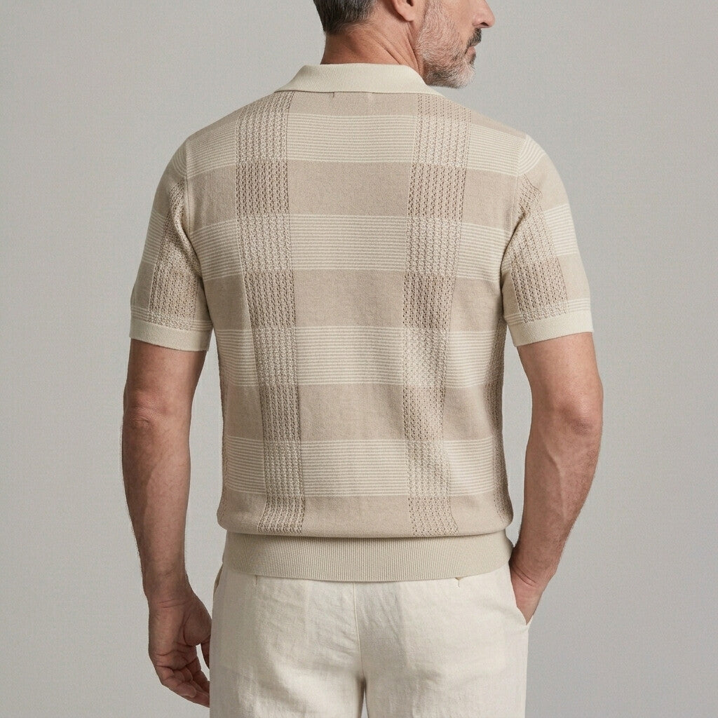 Men's Fashionable Contrast Striped Slim Fit Knitted Polo Shirt