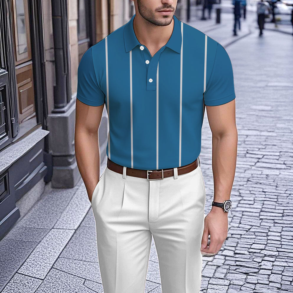 Men's Business Casual Polo Collar Geometric Printed Short-Sleeved Shirt