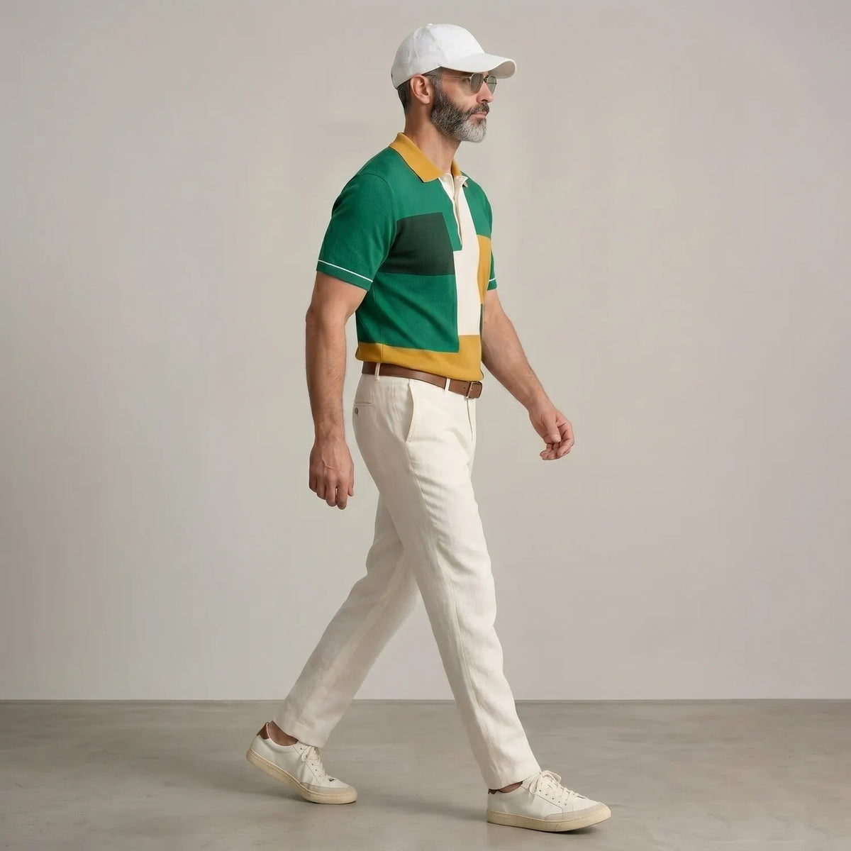 Men's Fashion Colorblock Turndown Collar Short Sleeve Casual Polo Shirt