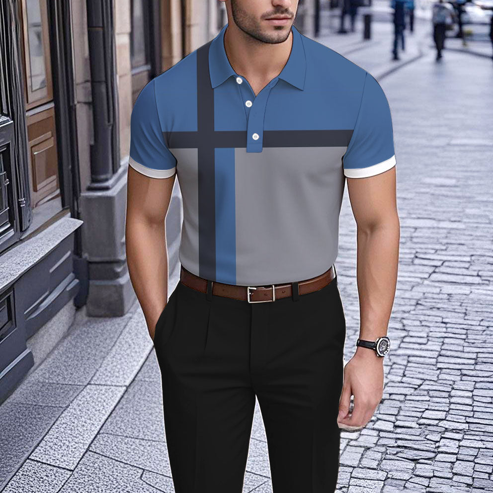 Men's Business Casual Polo Collar Geometric Printed Short-Sleeved Shirt183600