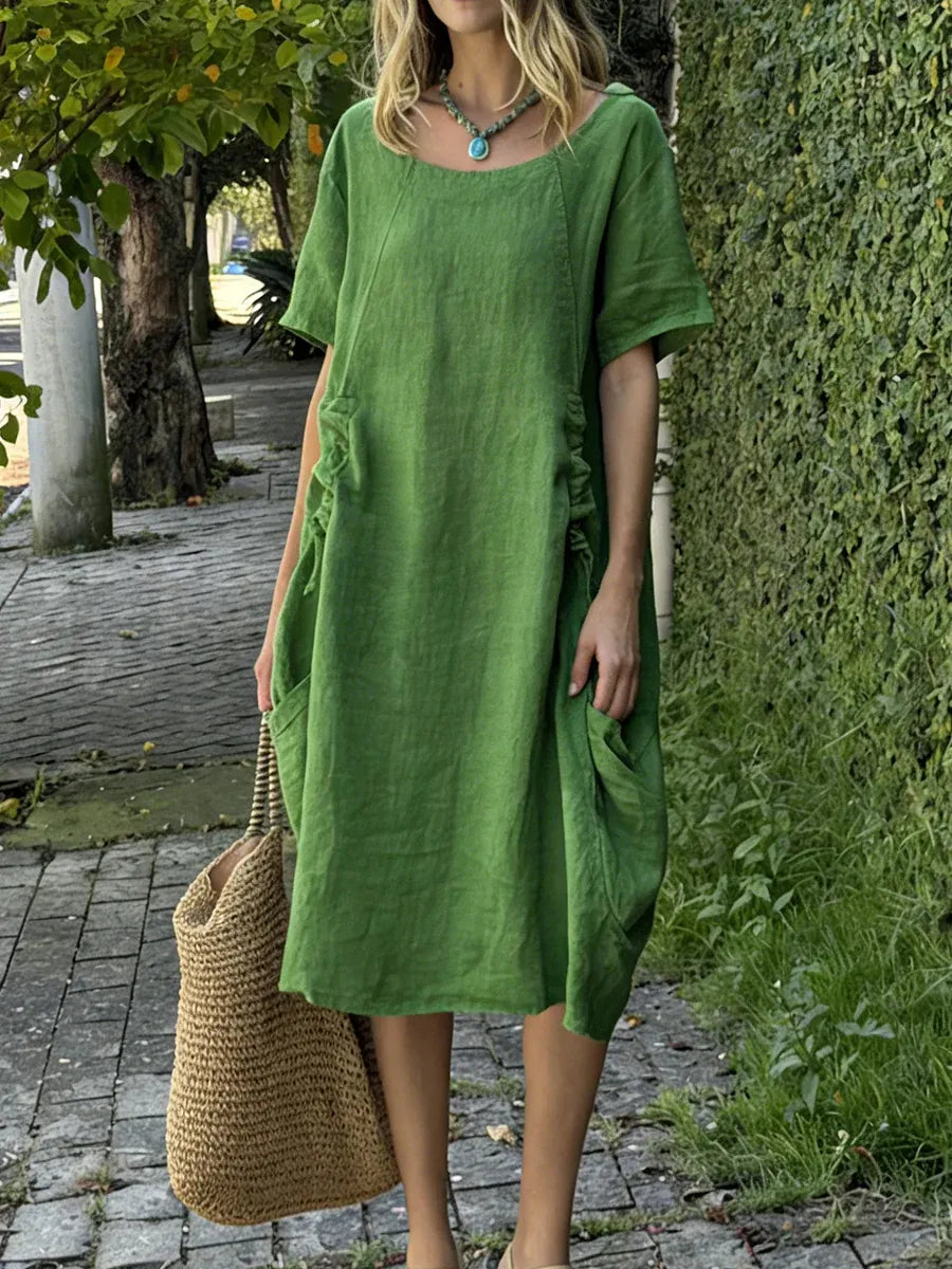 New Arrivals🔥 Linen And Cotton Drawstring adjustment Short-sleeved Dress