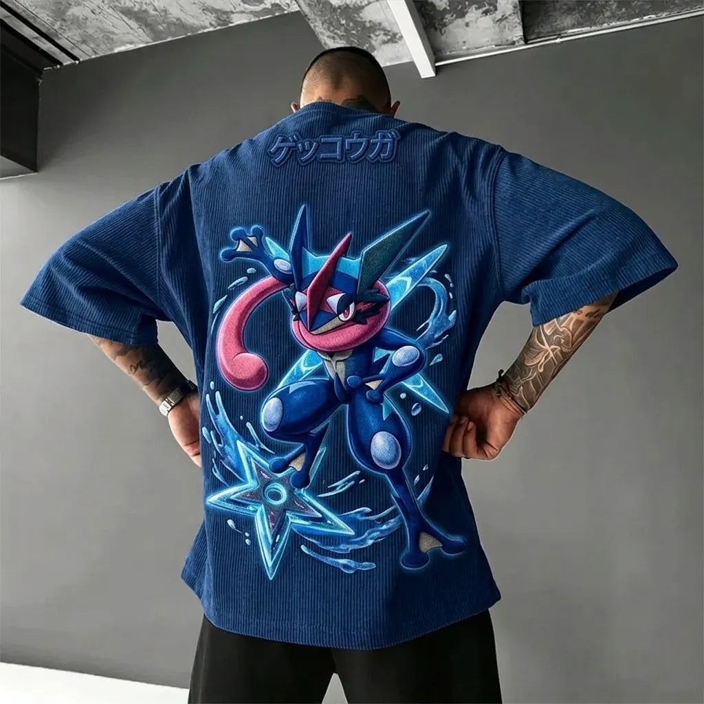 Pokémon Unisex Anime-Style Retro Corduroy Oversized T-Shirt