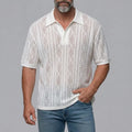 Men's Solid Color Diamond Pattern Textured Hollow Out Casual Polo Shirt