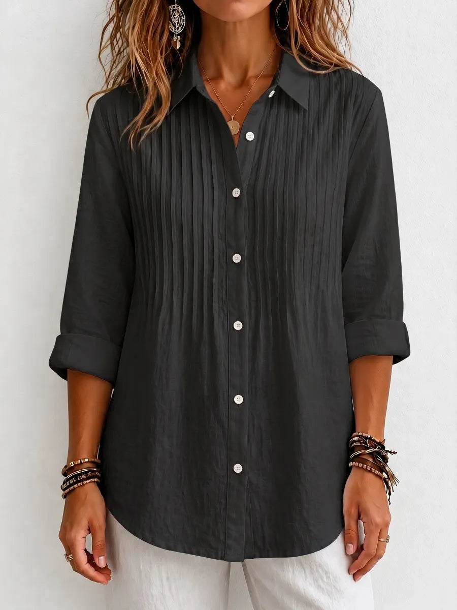 CLEARANCE SALE🔥 Pleated Linen-Blend Blouse