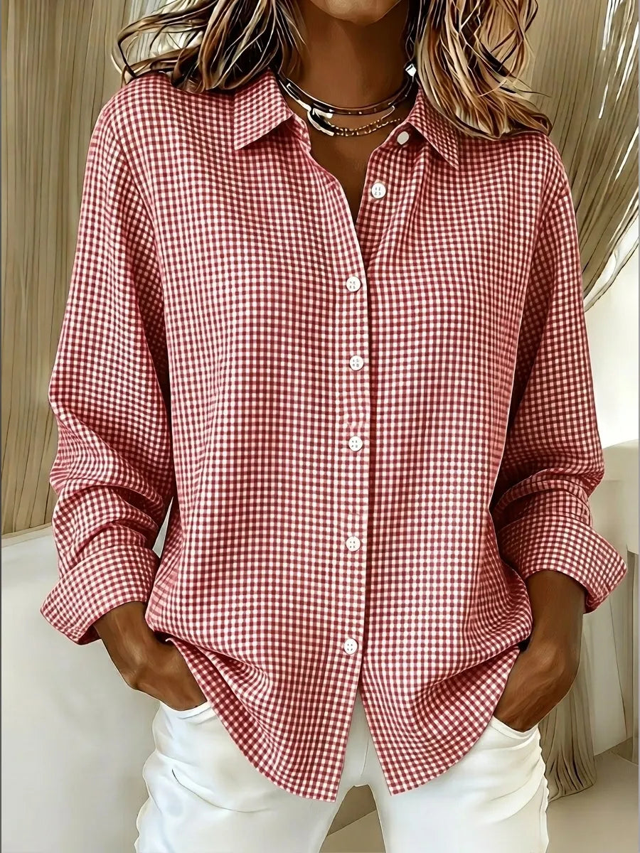 CLEARANCE SALE🔥 Women's Casual Gingham Long Sleeve Button Down Shirt