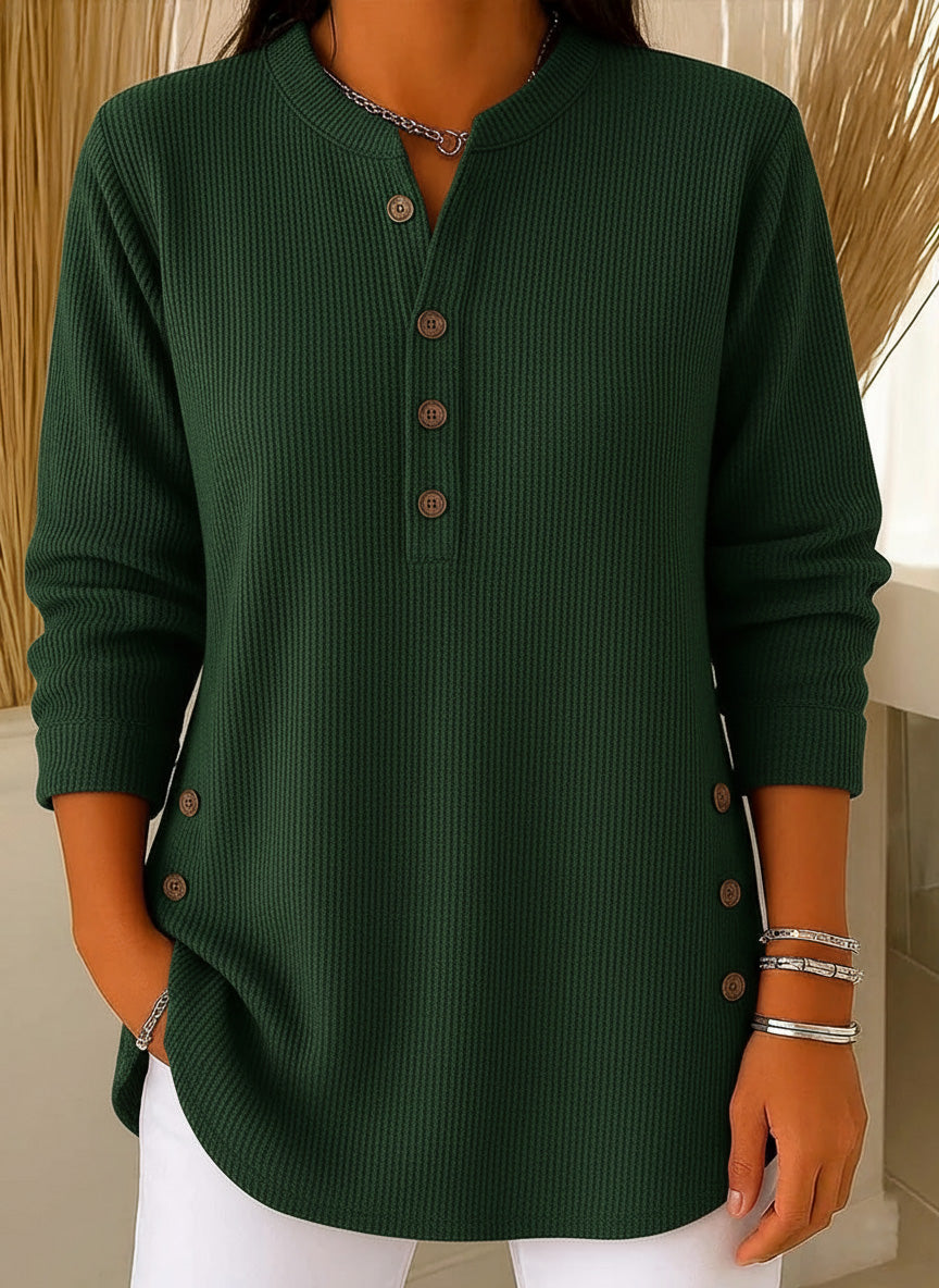 CLEARANCE SALE🔥 Women's Ribbed Button-Detail Henley Top