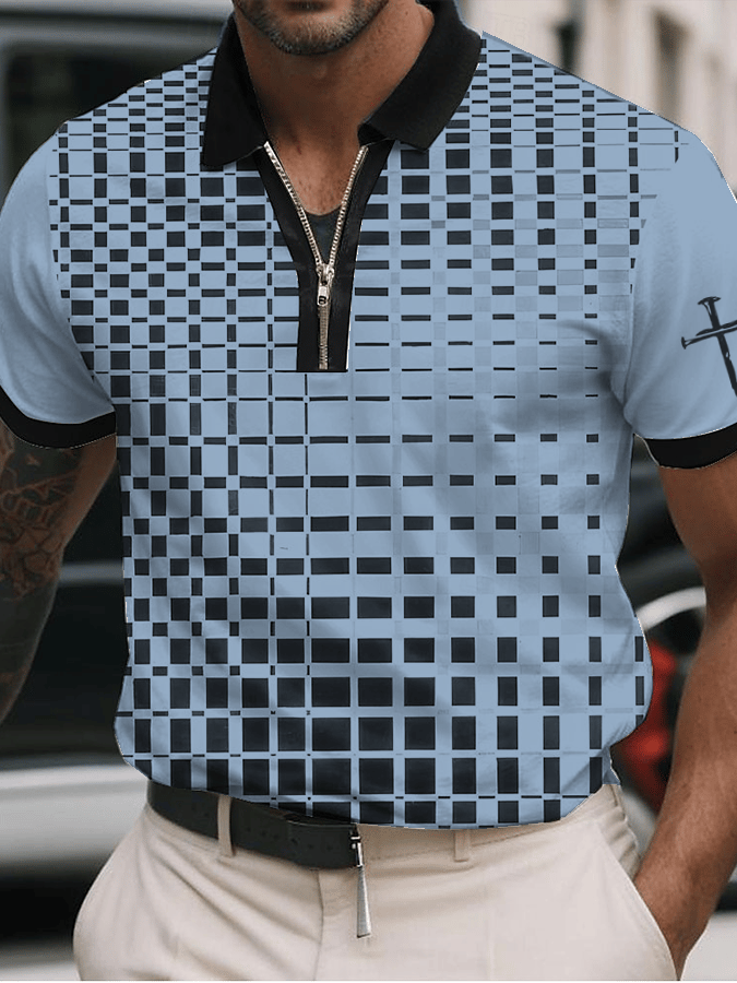 Men's Faith Printed Casual Zip-Up Polo Shirt