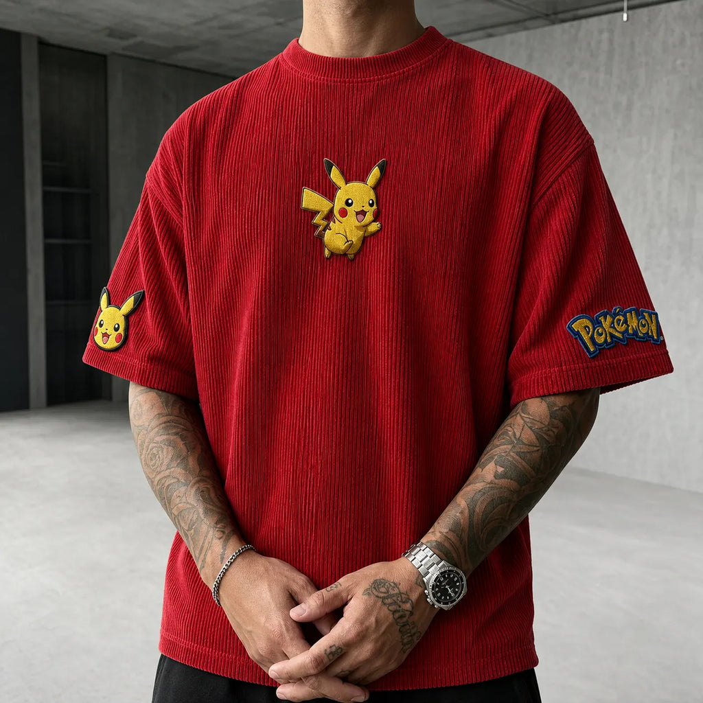 Pokémon Unisex Anime-Style Retro Corduroy Oversized T-Shirt