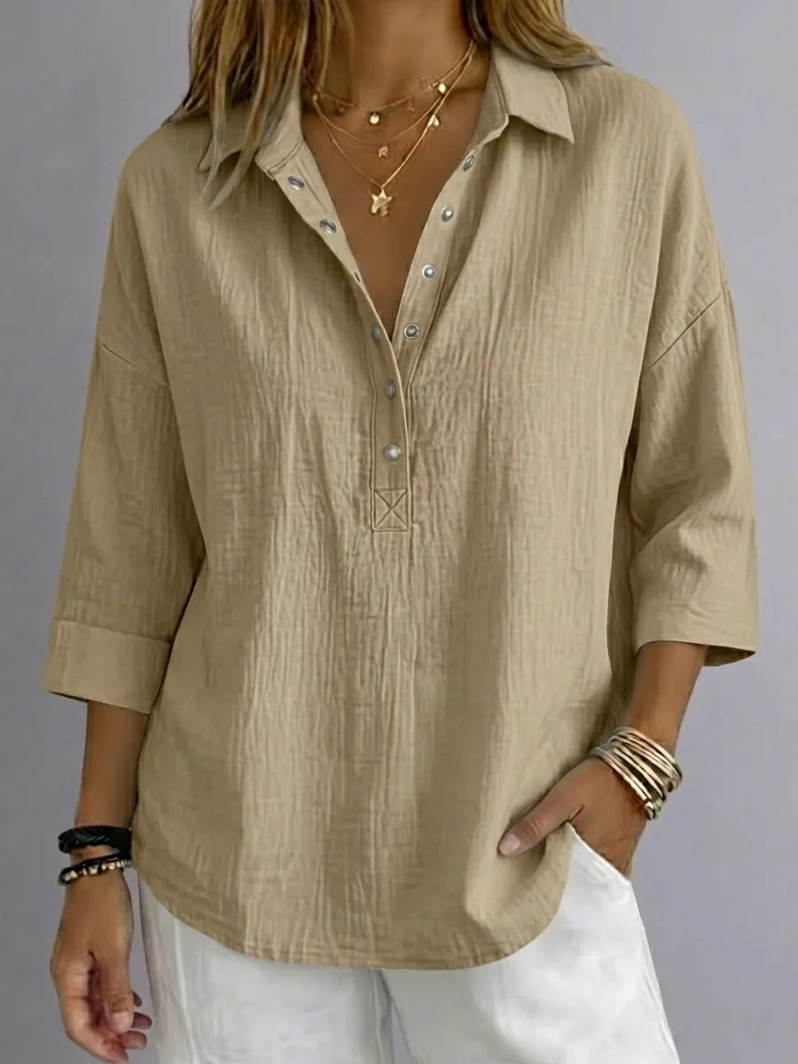CLEARACNE SALE🔥 Women's Casual Linen Blend Henley 3/4 Sleeve Shirt