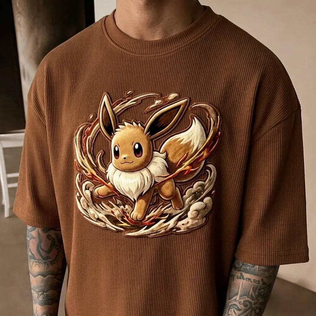 Pokémon Unisex Anime-Style Retro Corduroy Oversized T-Shirt