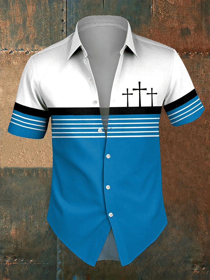 Men's Retro Faith Striped Short Sleeve Shirt