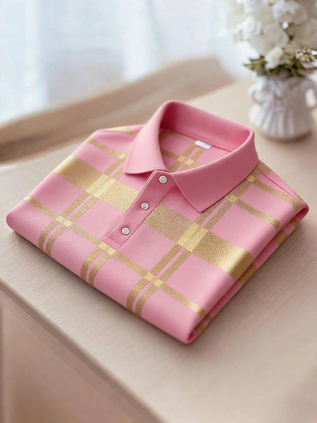 Men's Business Casual Black and Yellow Plaid Button Short Sleeve Polo Shirt