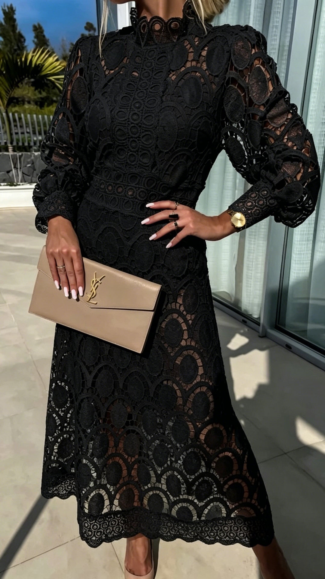 Women's Lace Cotton-Blend Midi Dress