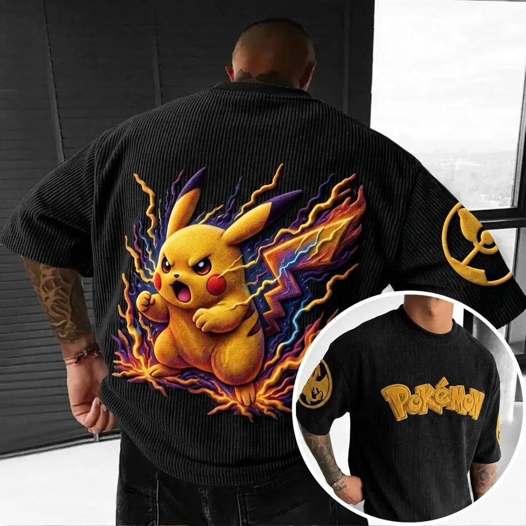 Pokémon Unisex Anime-Style Retro Corduroy Oversized T-Shirt