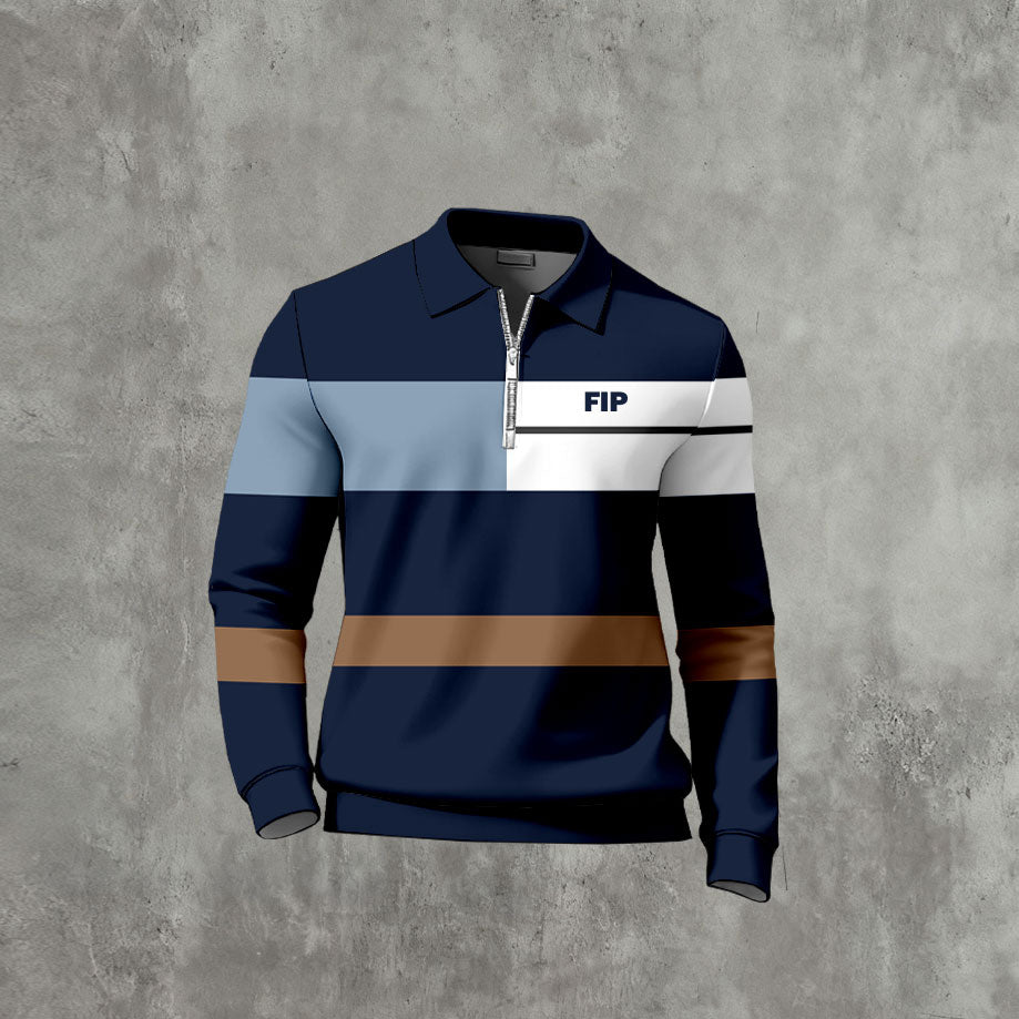 Men's Casual Color Matching Printed Long Sleeved Polo-Shirts