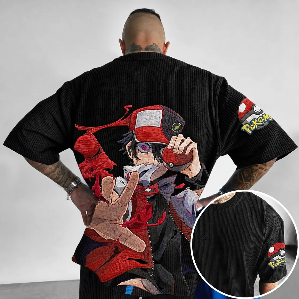 Pokémon Unisex Anime-Style Retro Corduroy Oversized T-Shirt