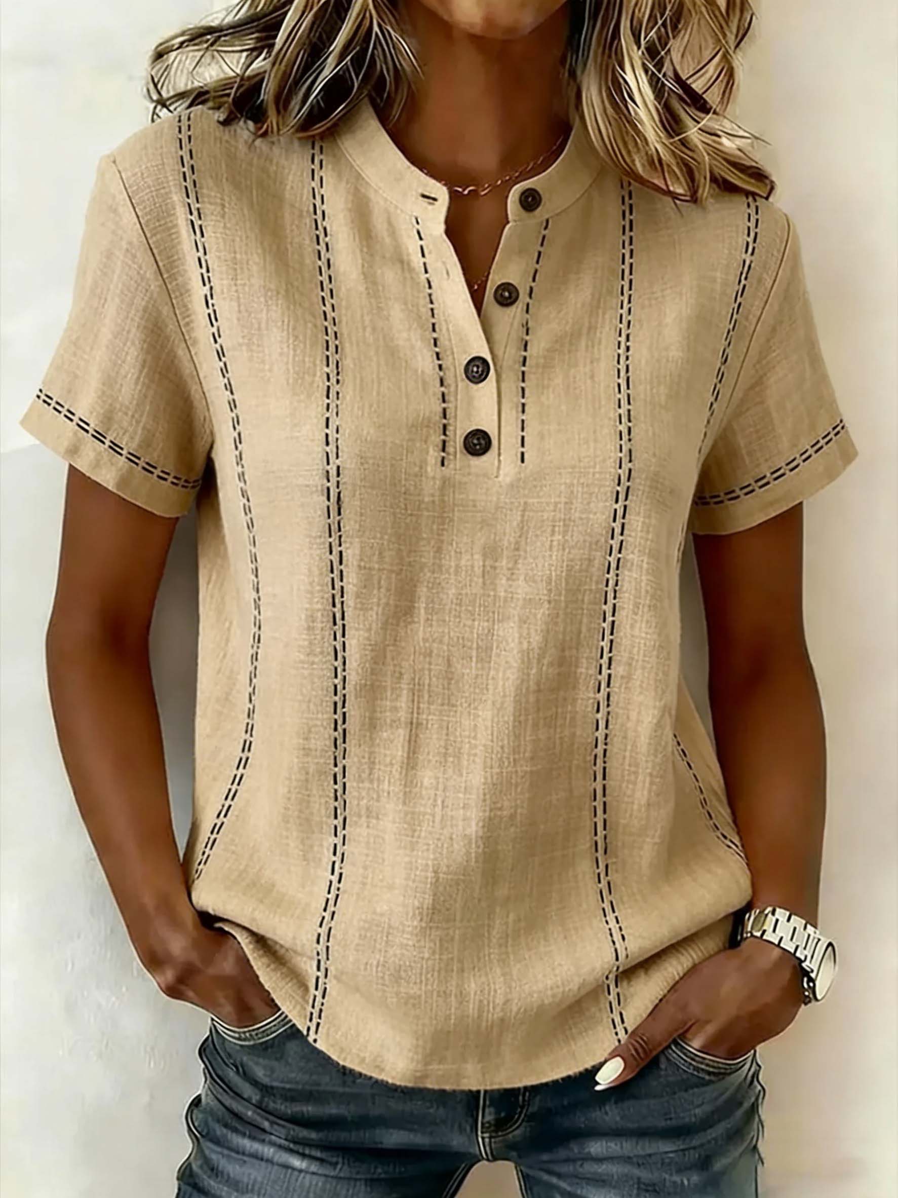 CLEARANCE🔥 Women's V-neck Short-sleeve Casual Loose Cotton-linen Top