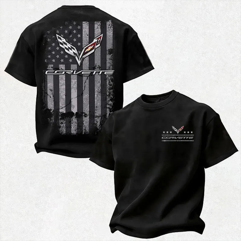 Vette C7 Logo American Flag Distressed Cotton Print Men's T-shirt