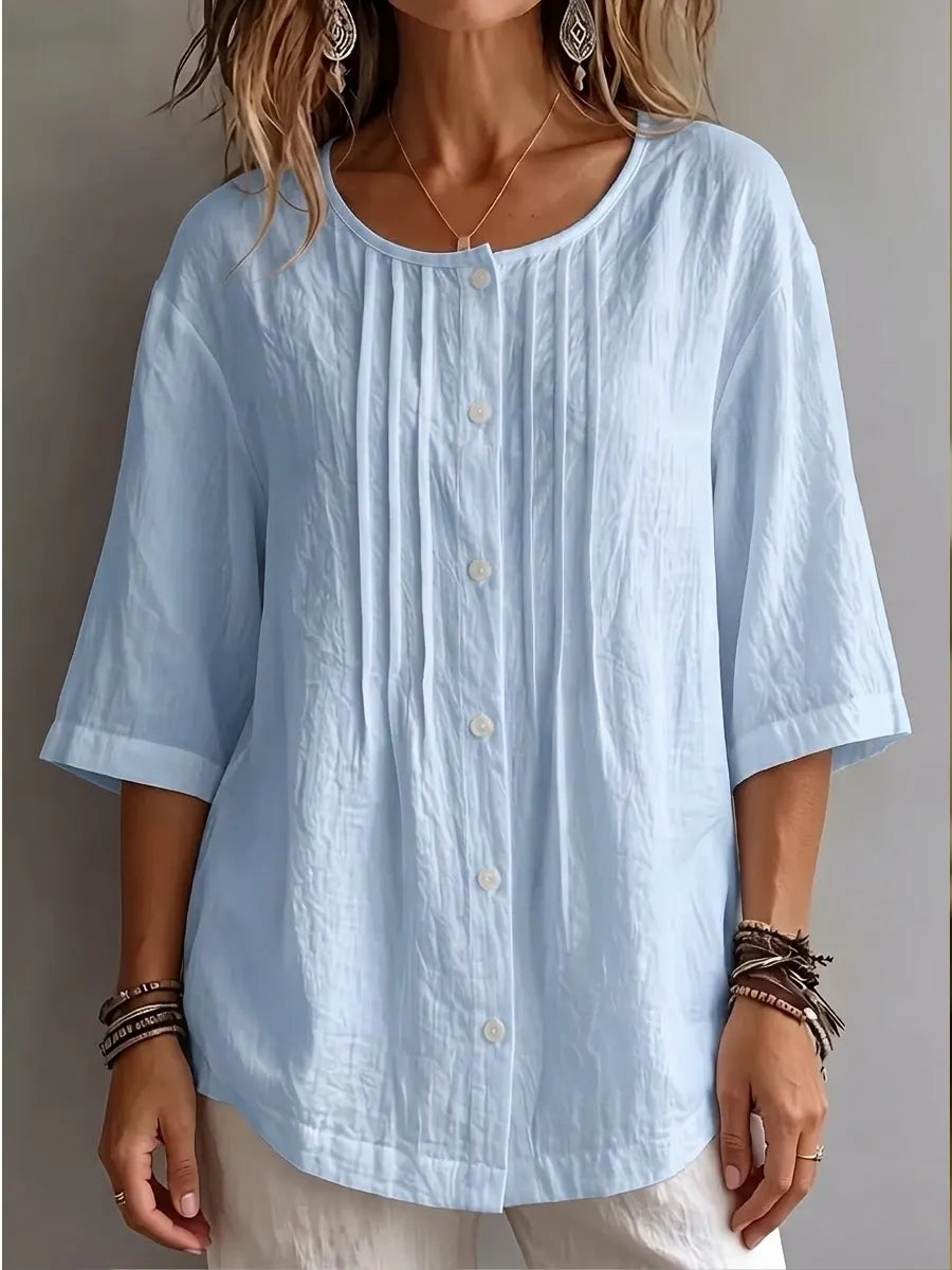 CLEARANCE SALE🔥 Effortless Pleated Cotton-Linen Blouse
