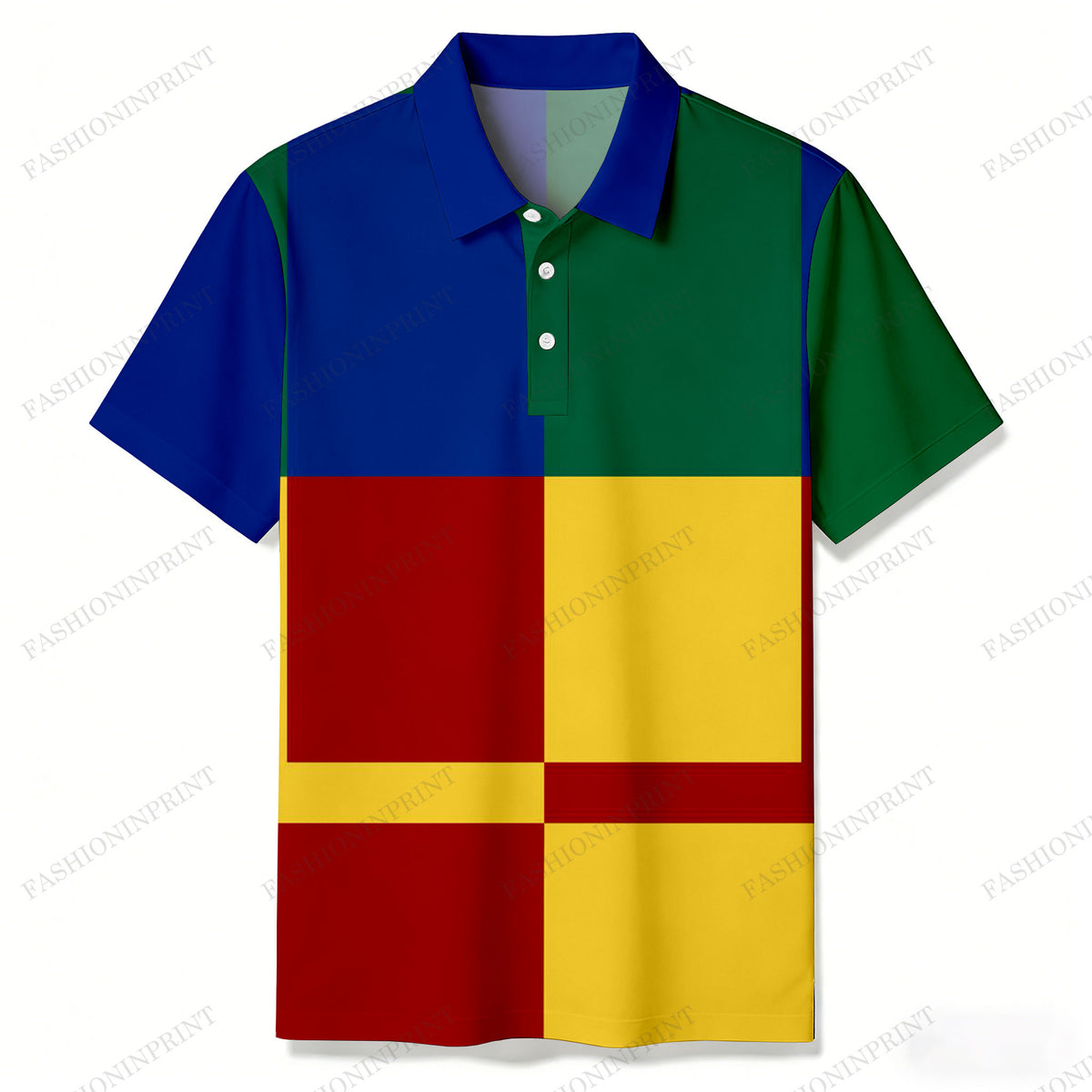 Men's Casual Color-Blocked Plaid Short-Sleeve Shirt