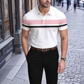 Men's Casual White And Pink Geometric Patterns Printed Short-Sleeve Polo Shirt203800
