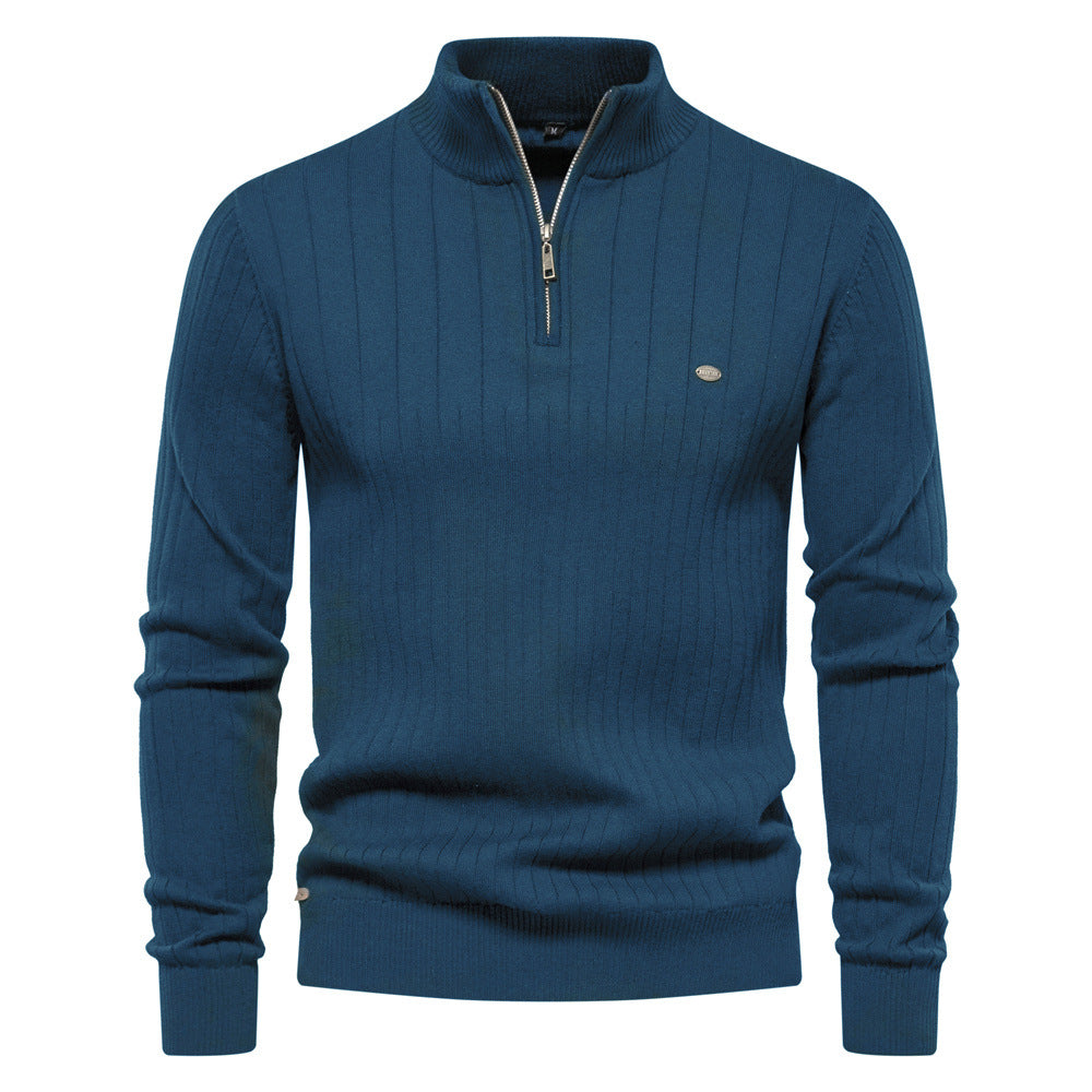Men's Stand Collar Zipper Long Sleeve Polar Fleece Sweater
