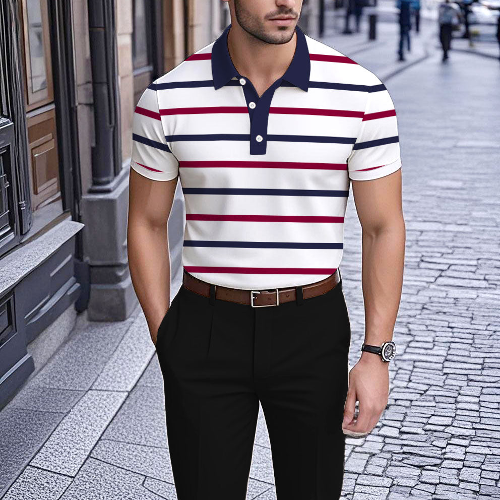 Men's Business Casual Polo Collar Geometric Printed Short-Sleeved Shirt