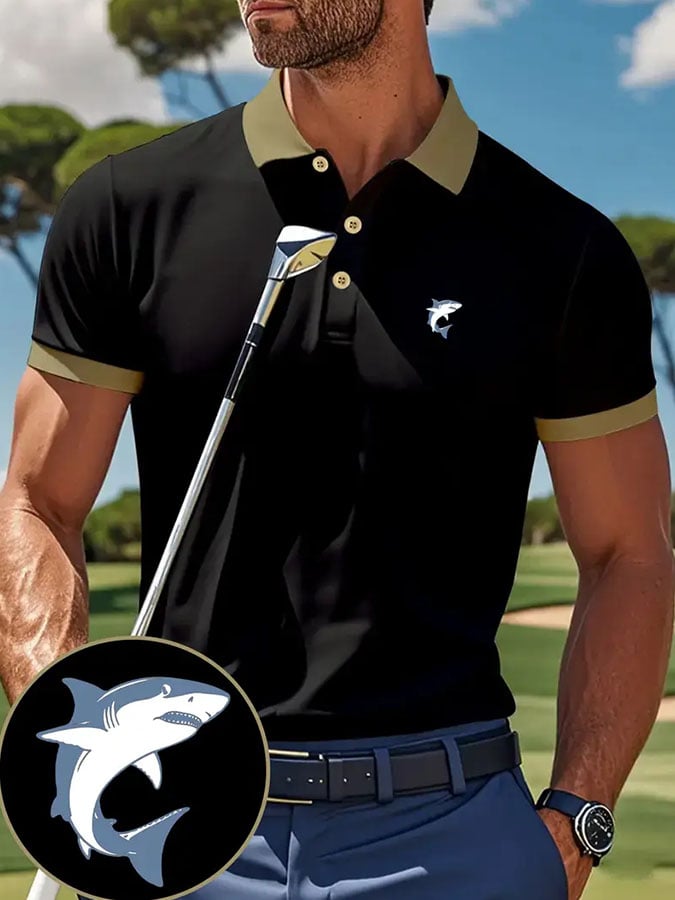 Men'S Casual Classic Golf Dolphin Pattern Polo Shirt