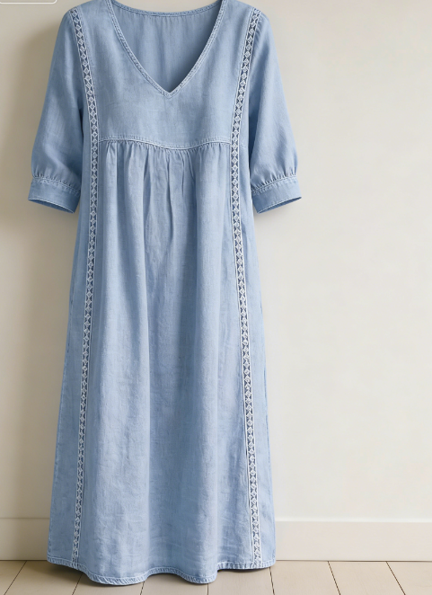 Clearance Sale🔥 Women's Casual Loose-fitting Patchwork Lace Trim Linen And Cotton Dress