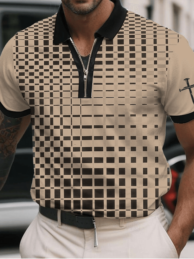 Men's Faith Printed Casual Zip-Up Polo Shirt