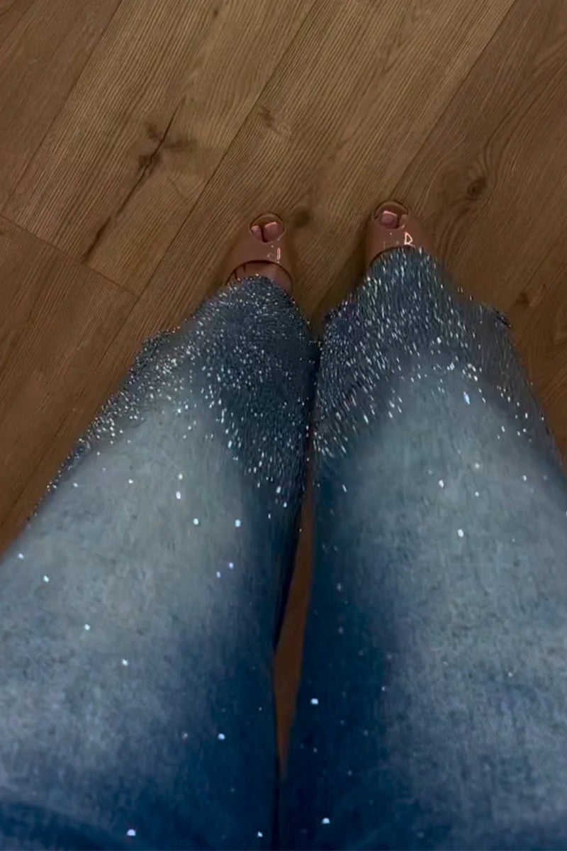 Women's Rhinestone Washed Casual Jeans