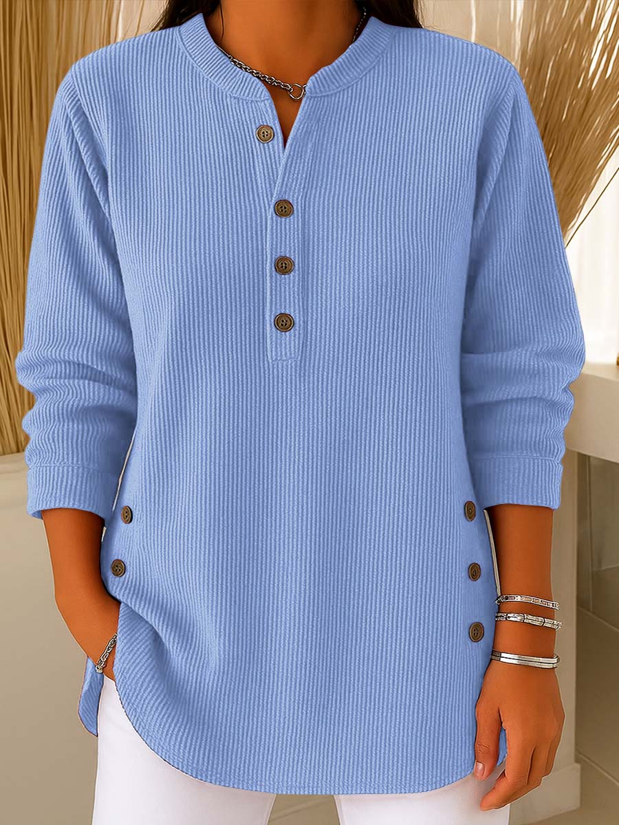 CLEARANCE SALE🔥 Women's Ribbed Button-Detail Henley Top