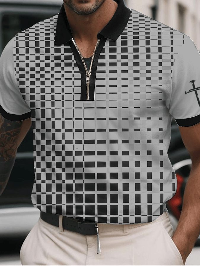 Men's Faith Printed Casual Zip-Up Polo Shirt