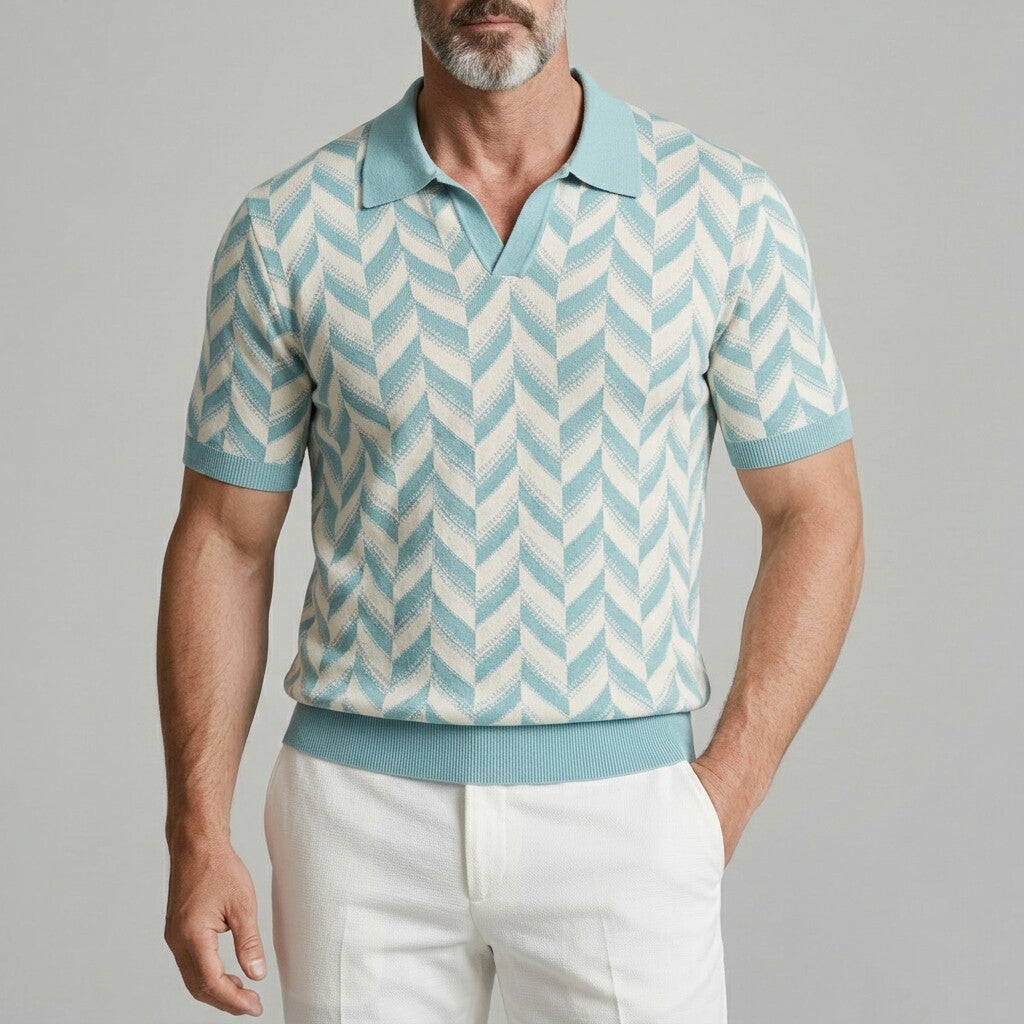 Men's Casual Geometric Pattern Jacquard Knit Polo Shirt