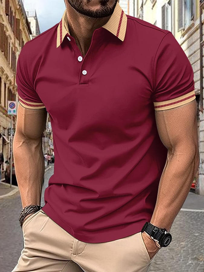 Men's Casual Contrast Trim Polo Shirt
