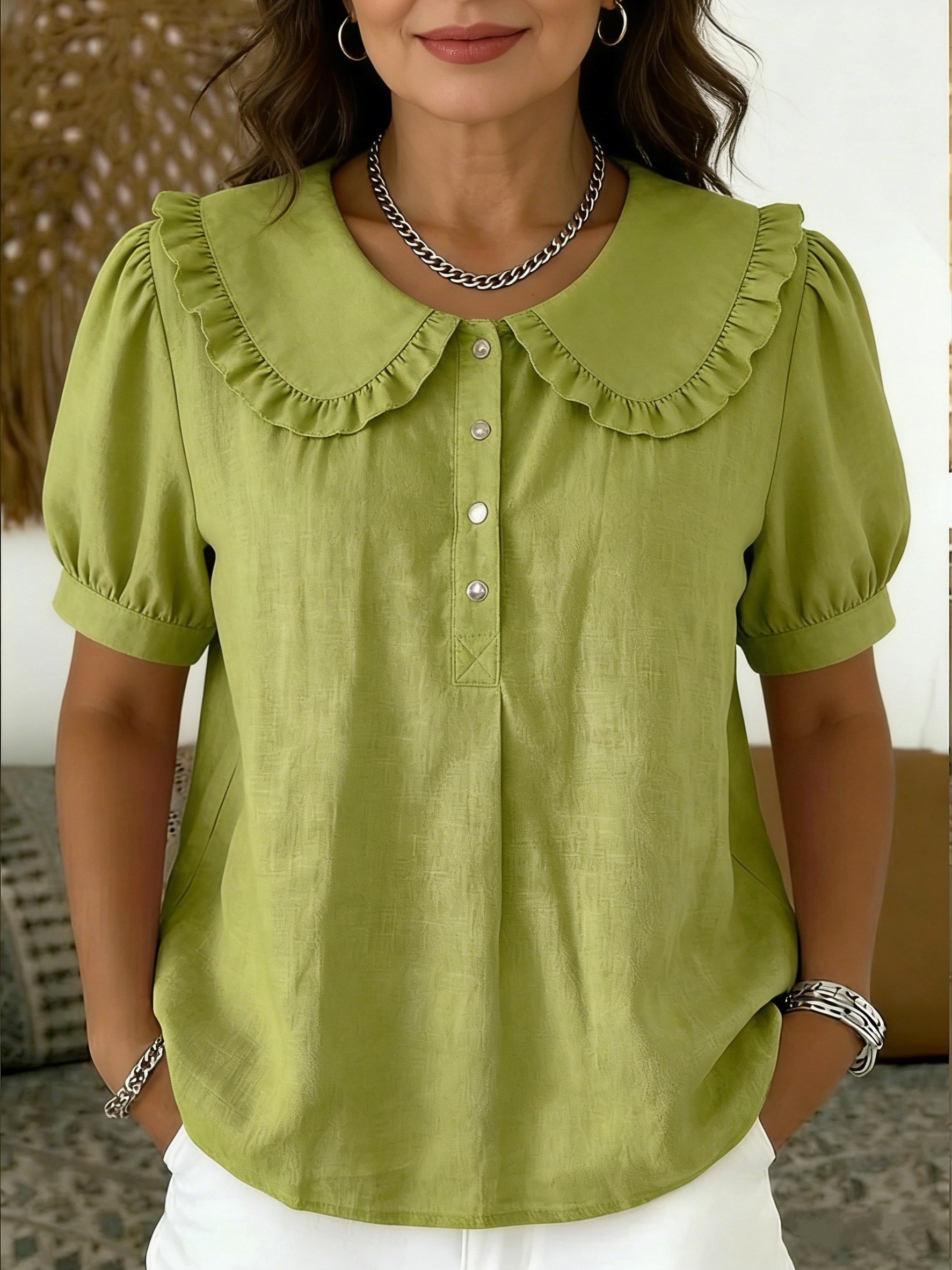 Clearance Sale🔥 Casual Peter Pan collar cotton-linen blend polo shirt