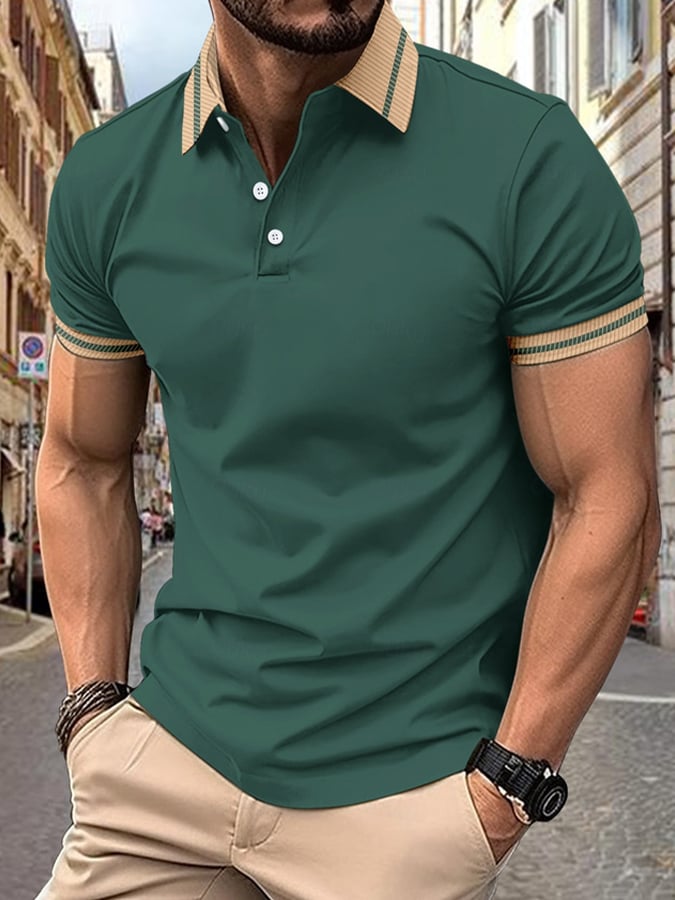 Men's Casual Contrast Trim Polo Shirt