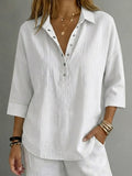 CLEARACNE SALE🔥 Women's Casual Linen Blend Henley 3/4 Sleeve Shirt