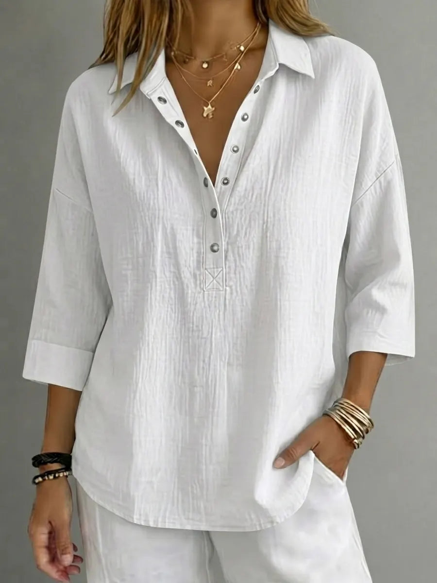 CLEARACNE SALE🔥 Women's Casual Linen Blend Henley 3/4 Sleeve Shirt