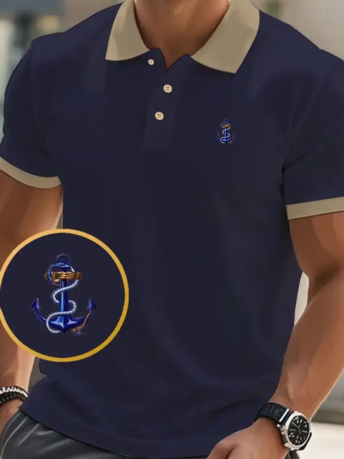 Men's Classic Casual Business Fashion Color Block Polo Shirt